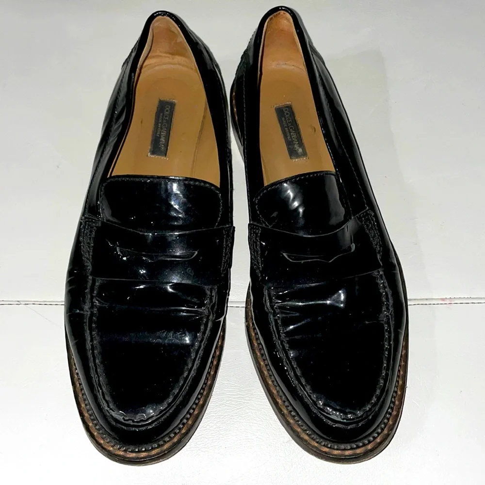 Dolce & Gabbana black patent leather loafers vintage 36.5